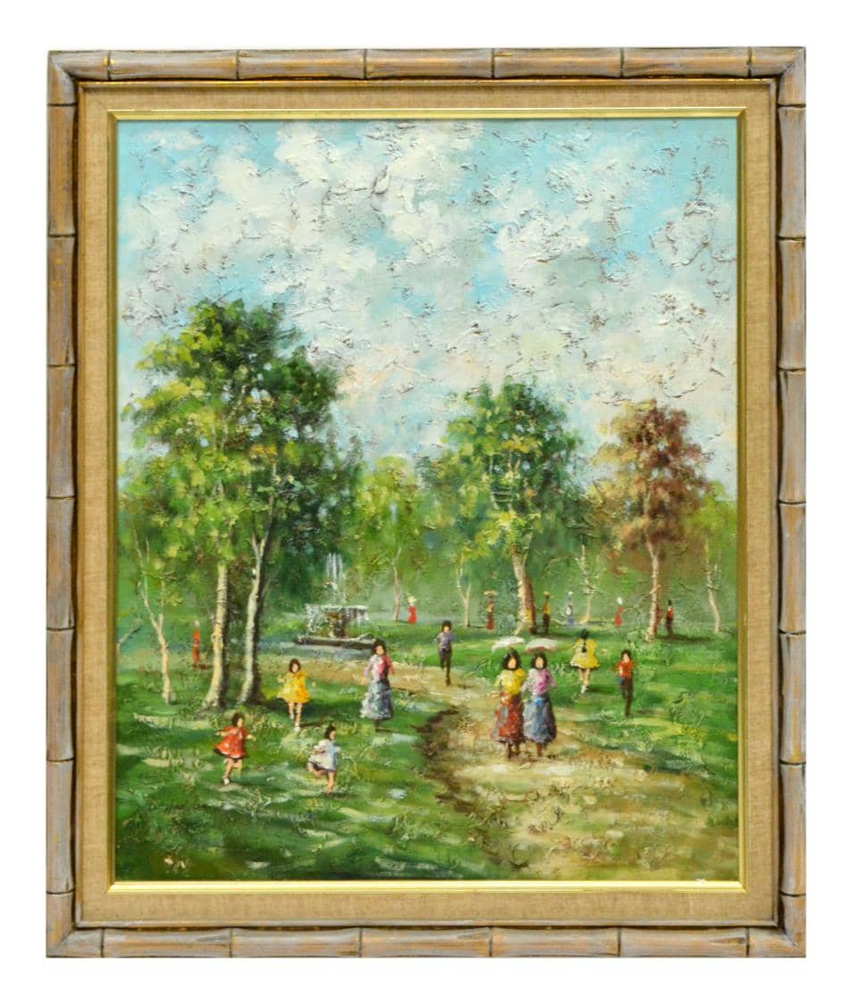 FRAMED OIL PAINTING, PARK SCENE SIGNED HAYDEN