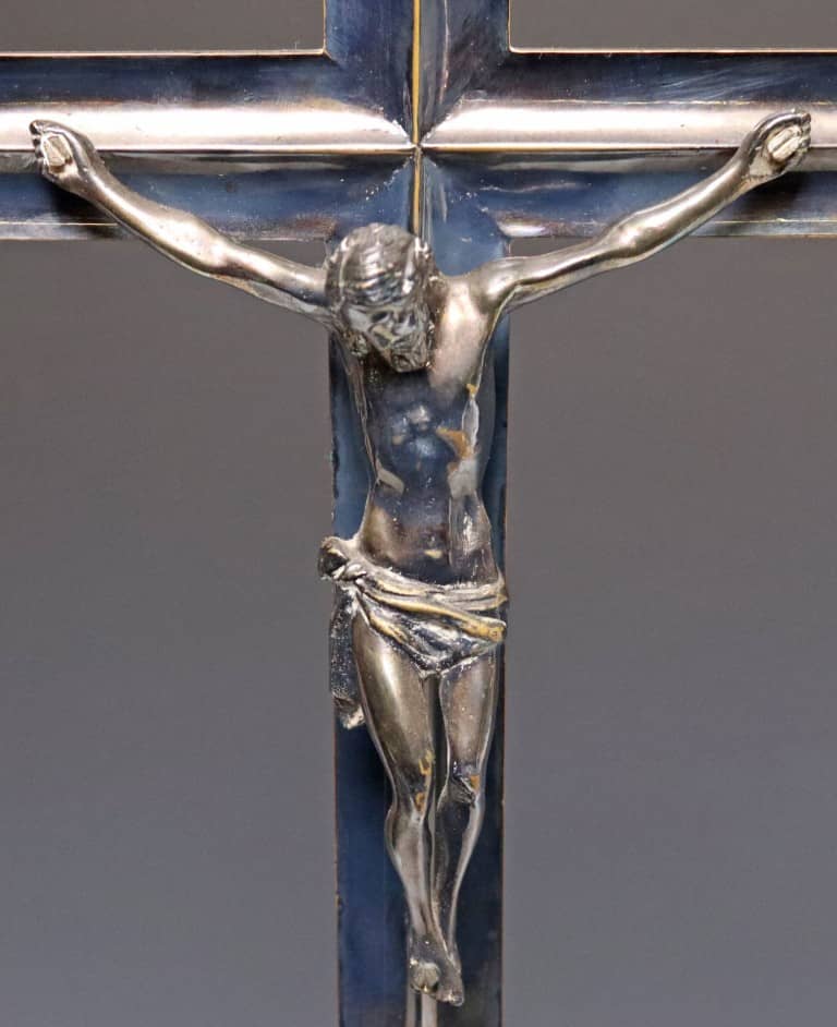 LARGE SILVERPLATE ALTAR CRUCIFIX