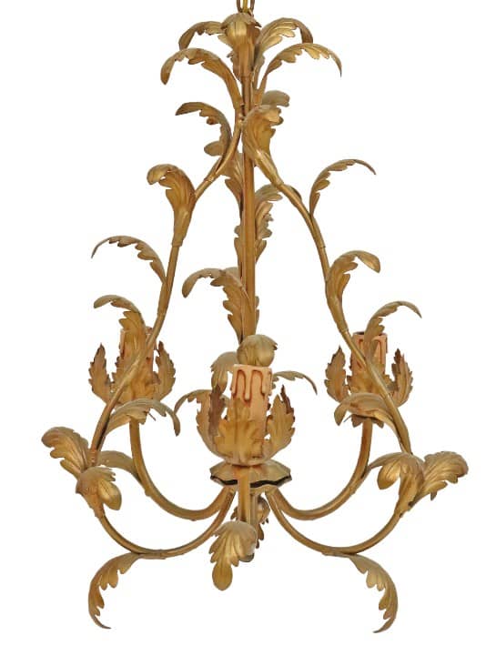 ITALIAN GILT PAINTED IRON THREE-LIGHT CHANDELIER