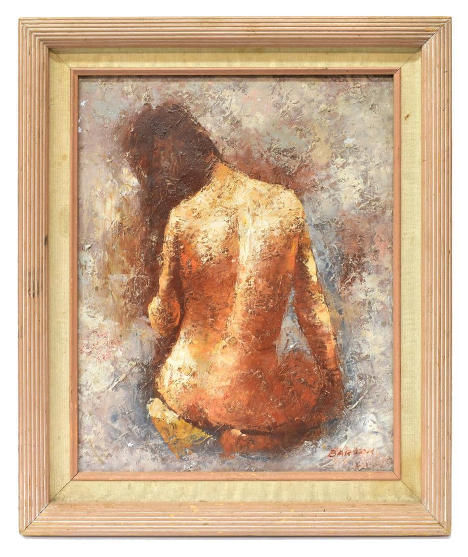 FRAMED OIL ON CANVAS PAINTING OF FEMALE NUDE