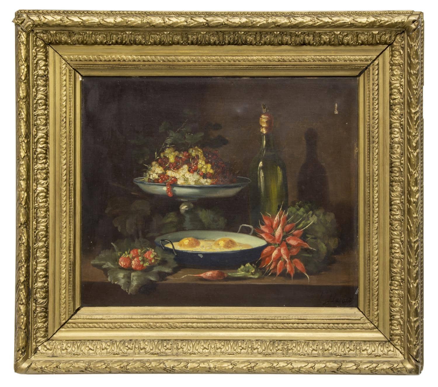 F. DURAND OIL ON CANVAS, FRUIT & WINE STILL LIFE