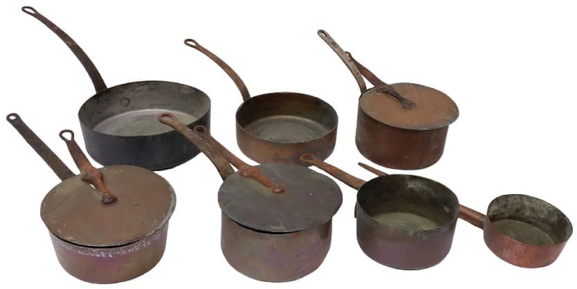 10) FRENCH COPPER GRADUATED SAUCEPANS & SAUTE PANS