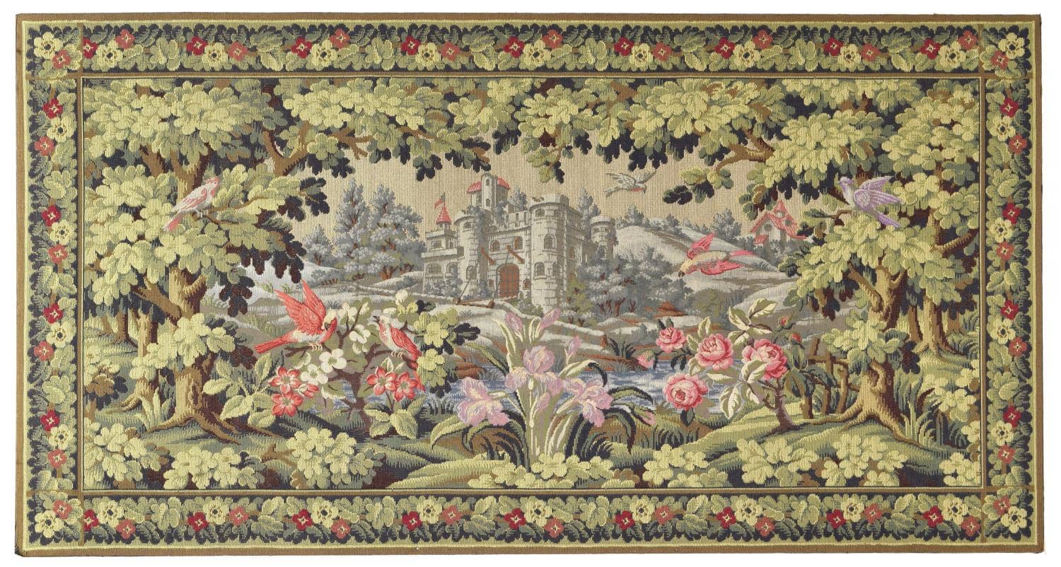 FRENCH CASTLE & FLORAL FOREST SCENE WALL TAPESTRY