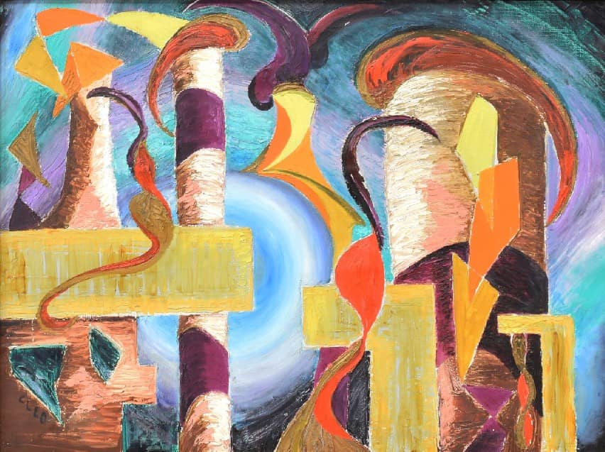 FRAMED ABSTRACT MID-CENTURY OIL PAINTING BY CLEO