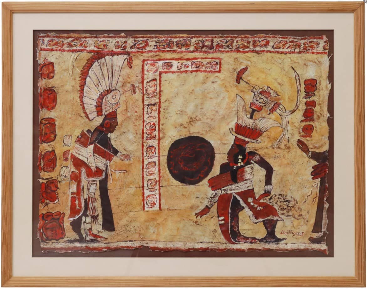 L. WILLIAMS PAINTING MAYAN STYLE BALL GAME