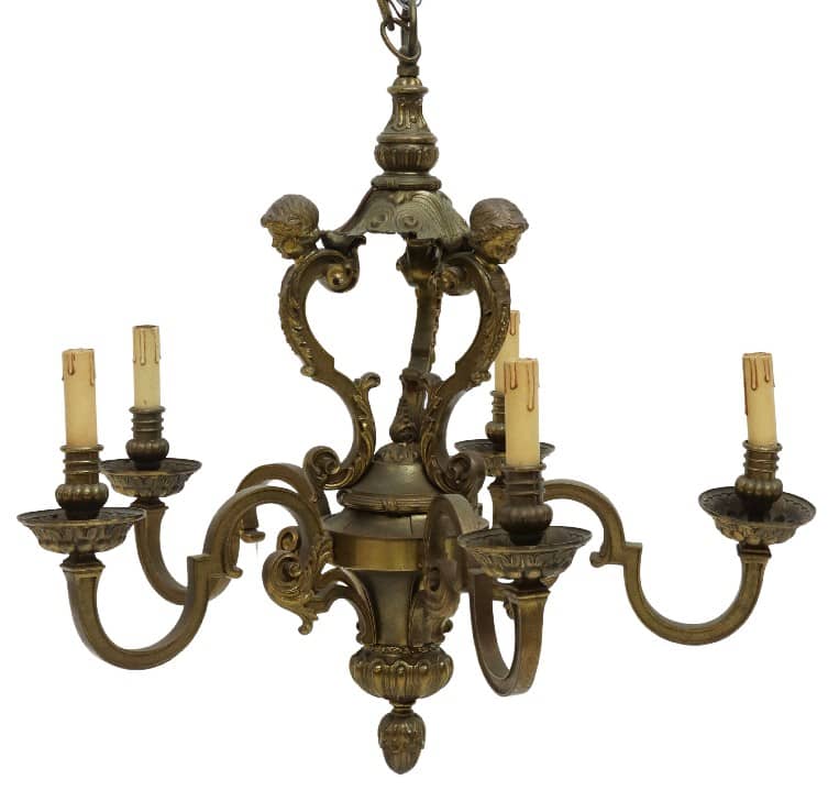 ITALIAN PATINATED FIGURAL FIVE-LIGHT CHANDELIER