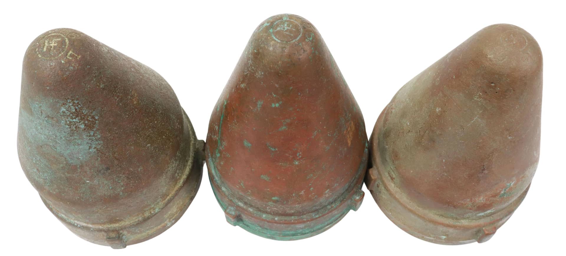 (3) WWII USN ARTILLERY SHELL FUZE COVERS