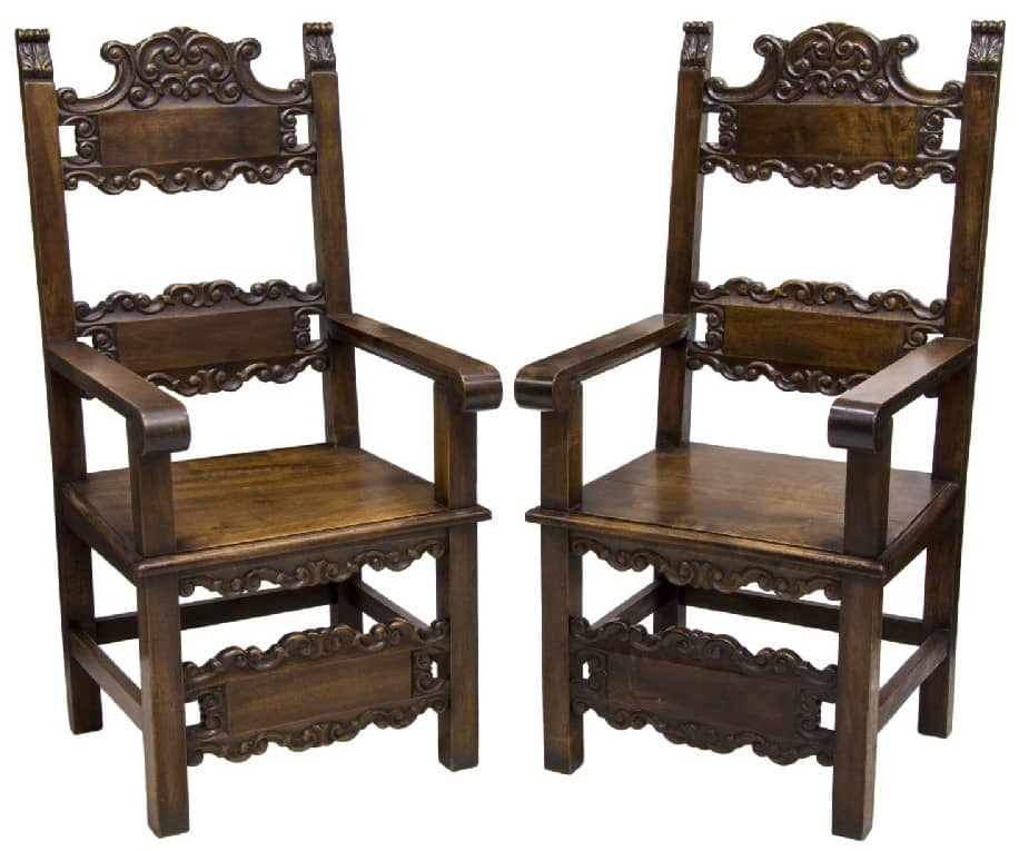 (2) BAROQUE STYLE SCROLL & FOLIATE ARM CHAIRS