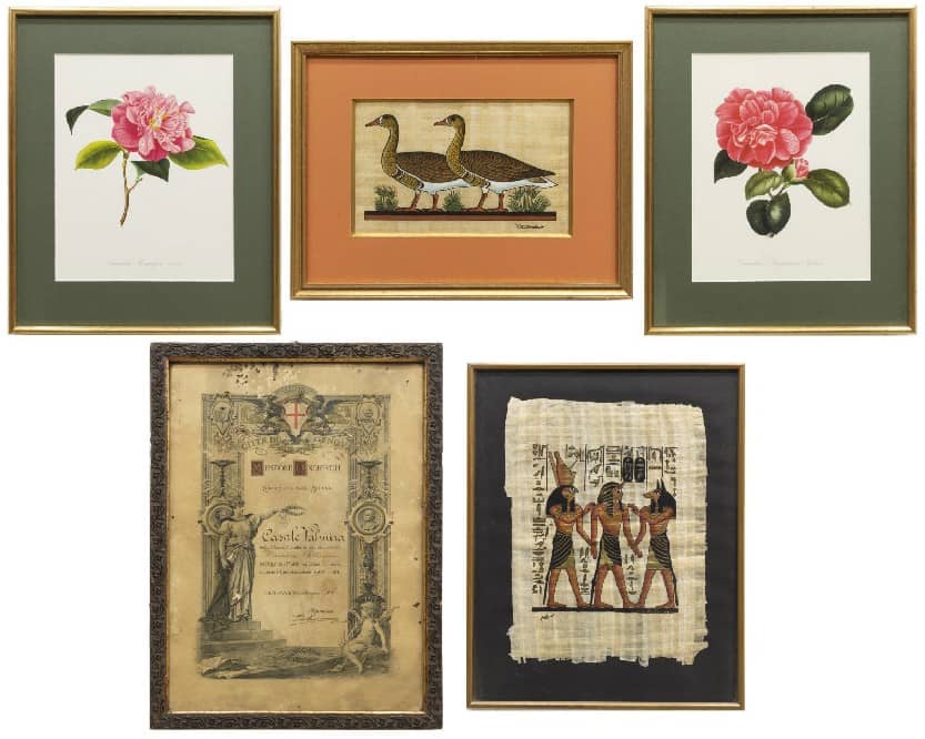 (5) ASSORTMENT OF FRAMED ART PRINTS ON PAPER