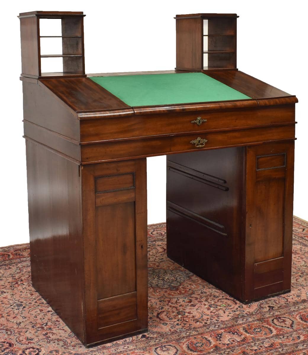 UNUSUAL MAHOGANY DOUBLE PEDESTAL WRITING DESK