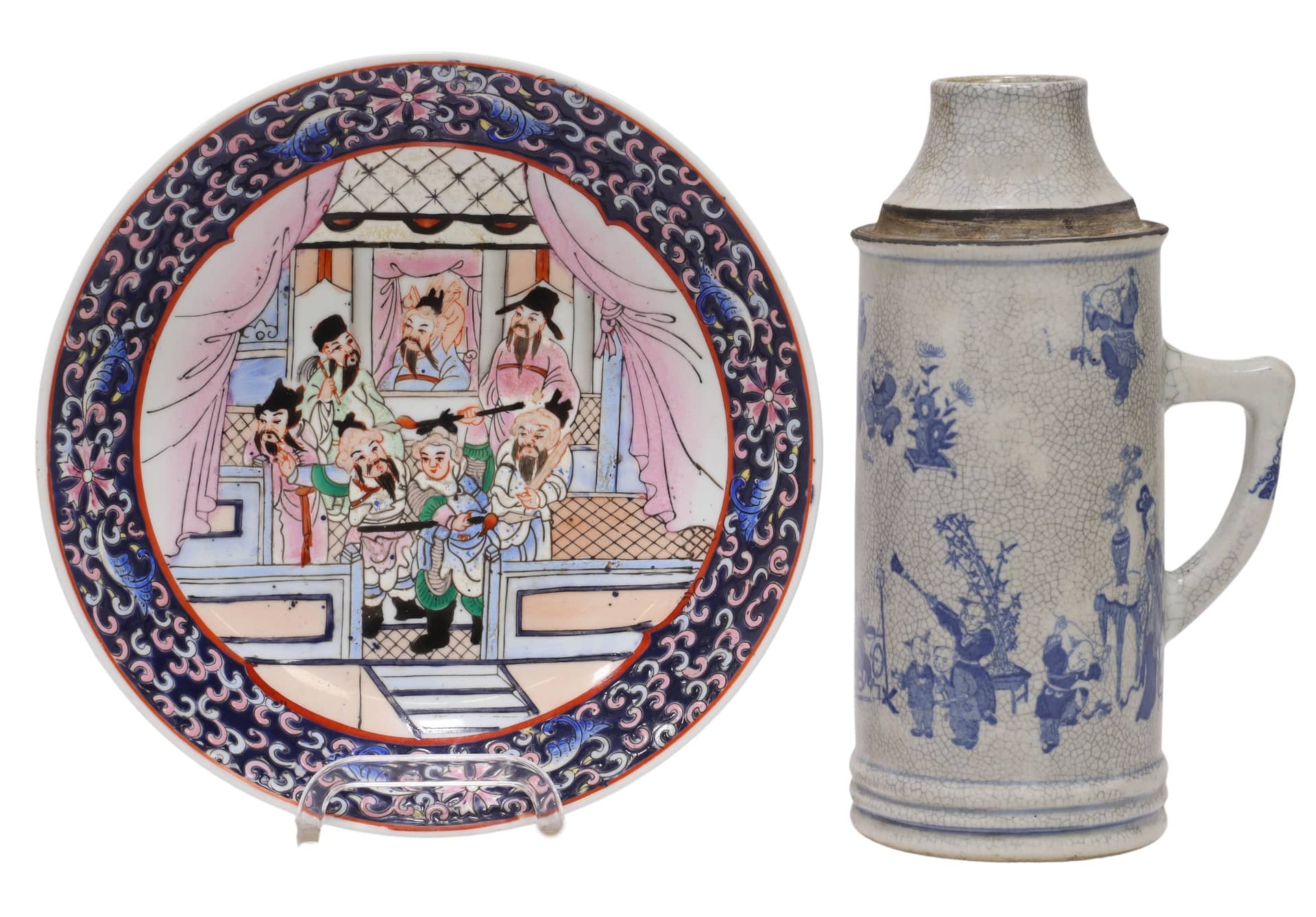(2) CHINESE PORCELAIN PLATE & HANDLED EWER
