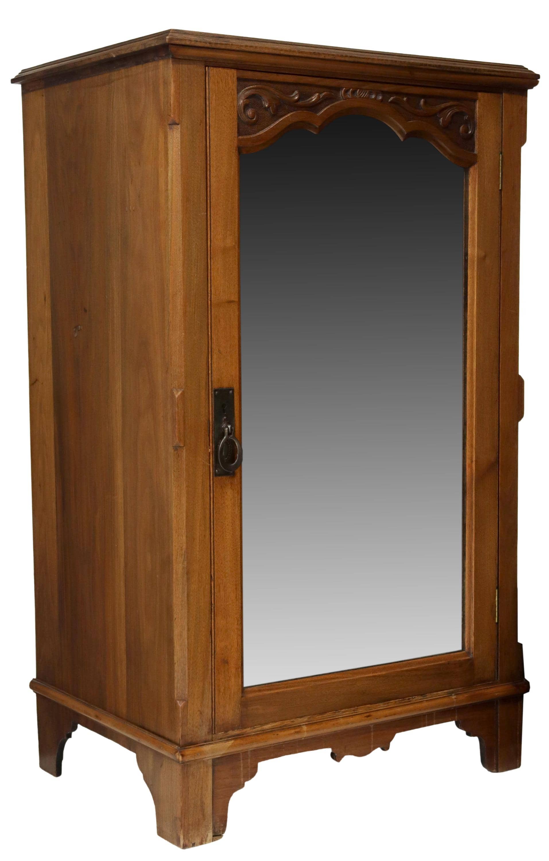 FRENCH WALNUT MIRRORED DOOR HALL CABINET
