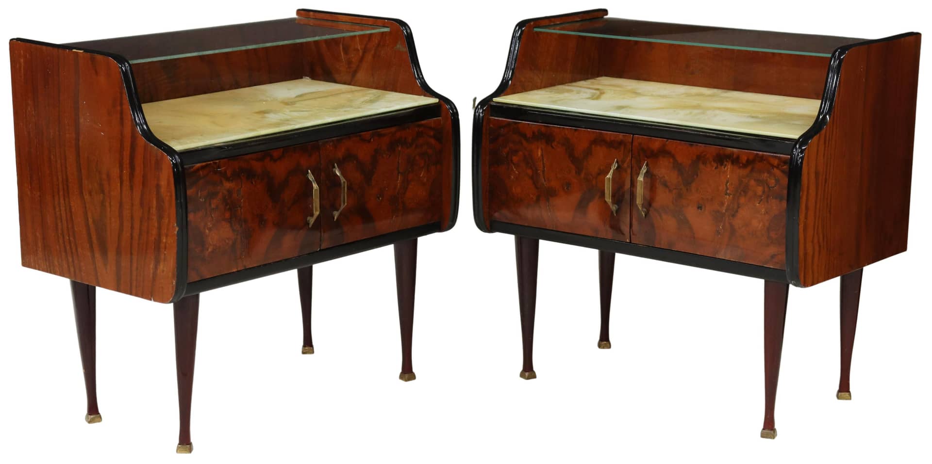 (2) ITALIAN MID-CENTURY BURLWOOD BEDSIDE CABINETS
