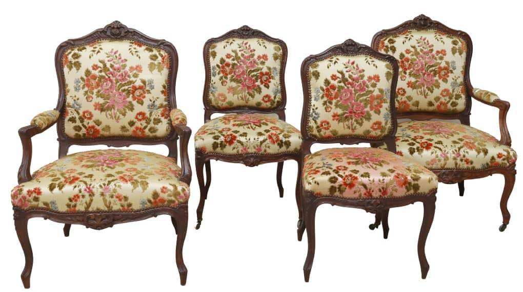(4) FRENCH LOUIS XV STYLE SALON SIDE & ARMCHAIRS