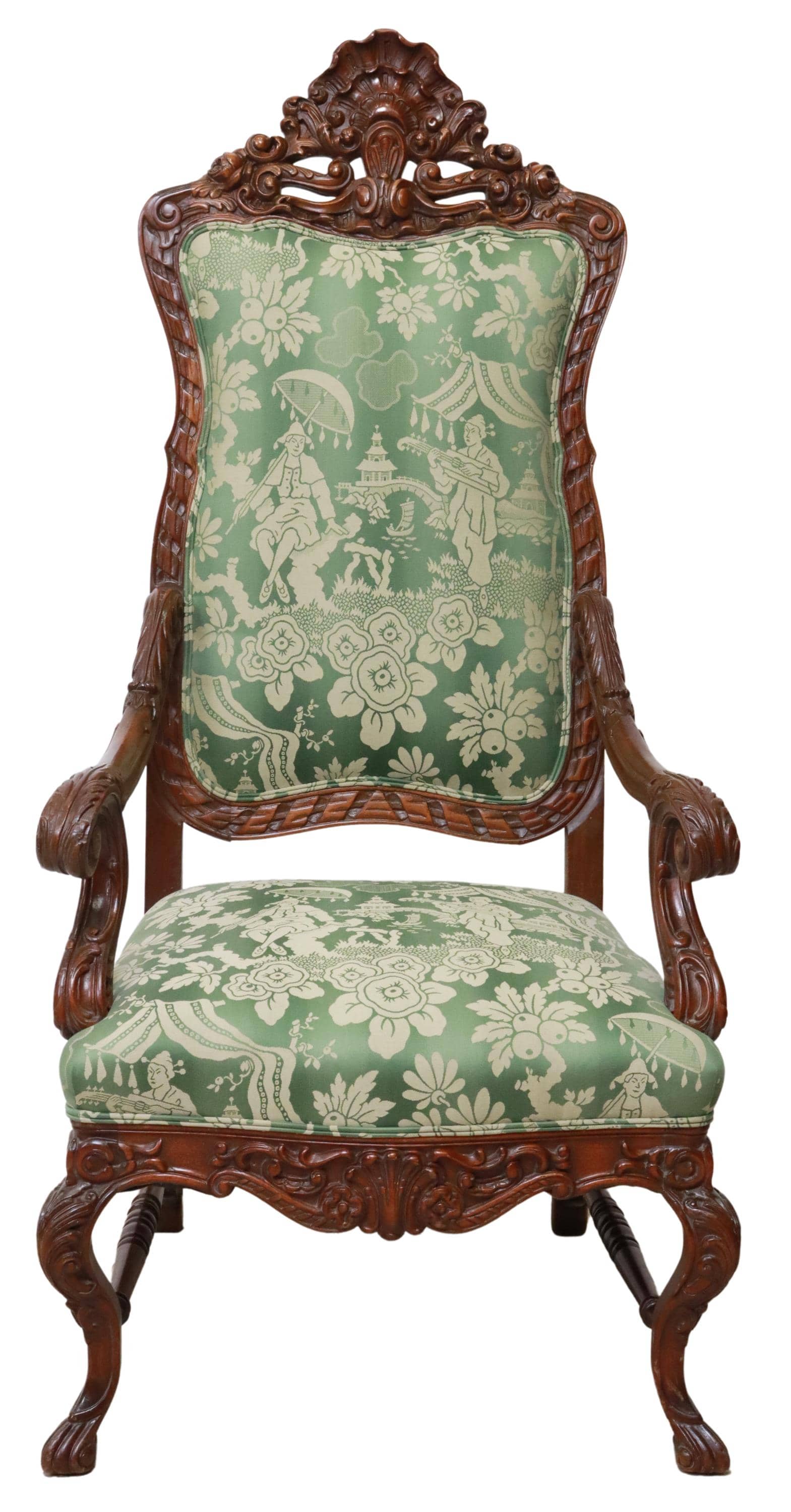 FRENCH ROCOCO STYLE HIGHBACK UPHOLSTERED ARMCHAIR