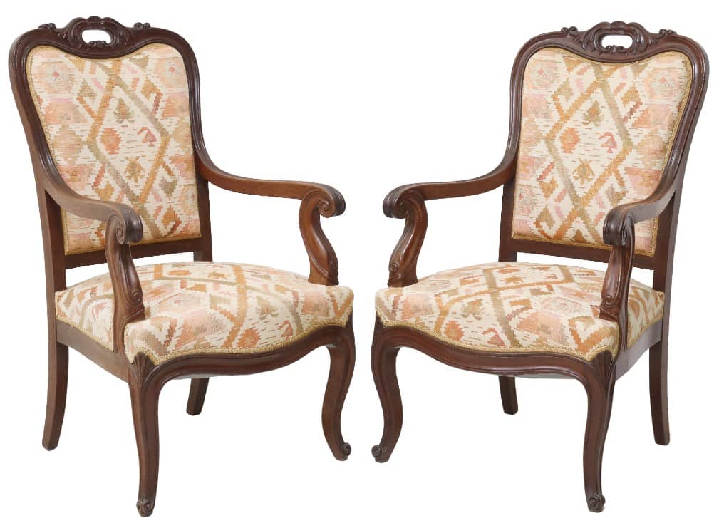 (2) FRENCH LOUIS XV STYLE UPHOLSTERED FAUTEUILS