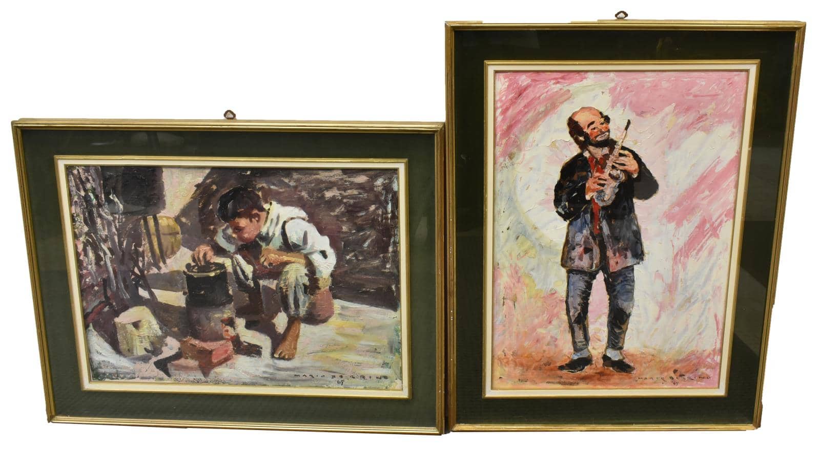 (2) MARIO BERRINO FRAMED FIGURAL PAINTINGS 1969