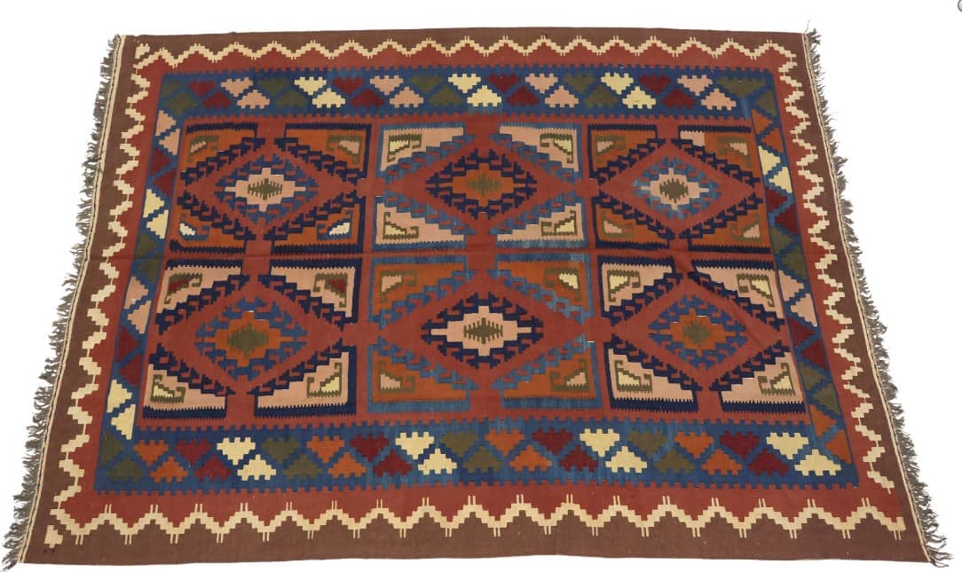 HAND-WOVEN AFGHAN KILIM WOOL RUG, 7'11.5" X 6'8"