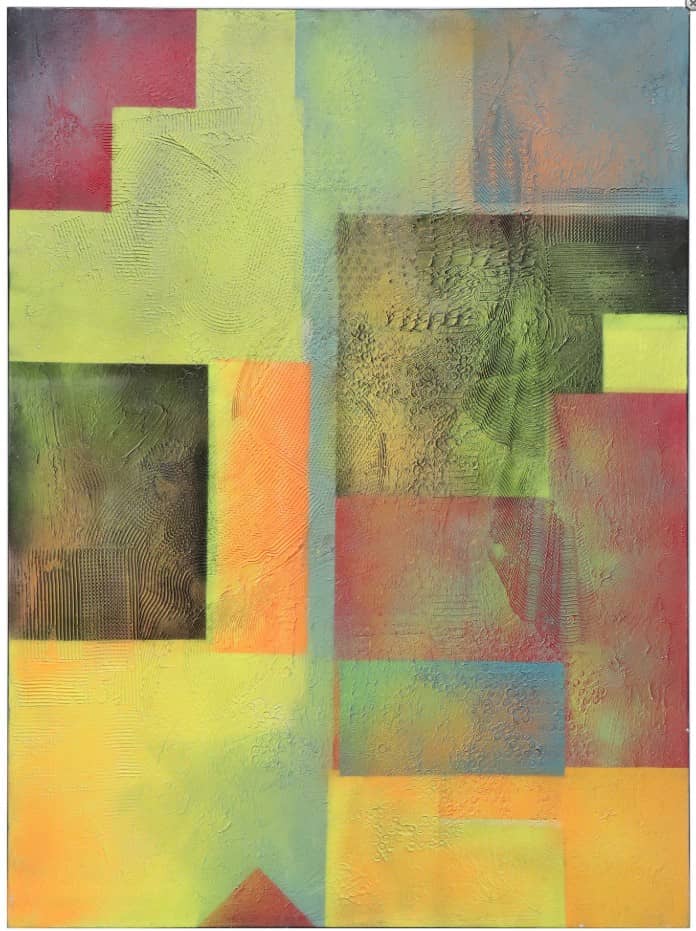 DARIN WOOD (B.1974) MIXED MEDIA ABSTRACT PAINTING, 'BARBIE 2'