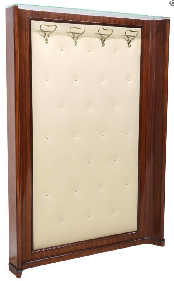 ITALIAN MID-CENTURY MODERN ROSEWOOD HALL TREE LACKING TOP GLASS SHELF