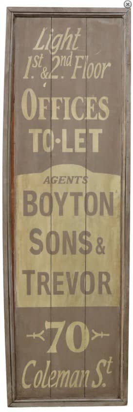 DECORATIVE ENGLISH PRINTED WOOD LAWYER'S TRADE SIGN, 65"H