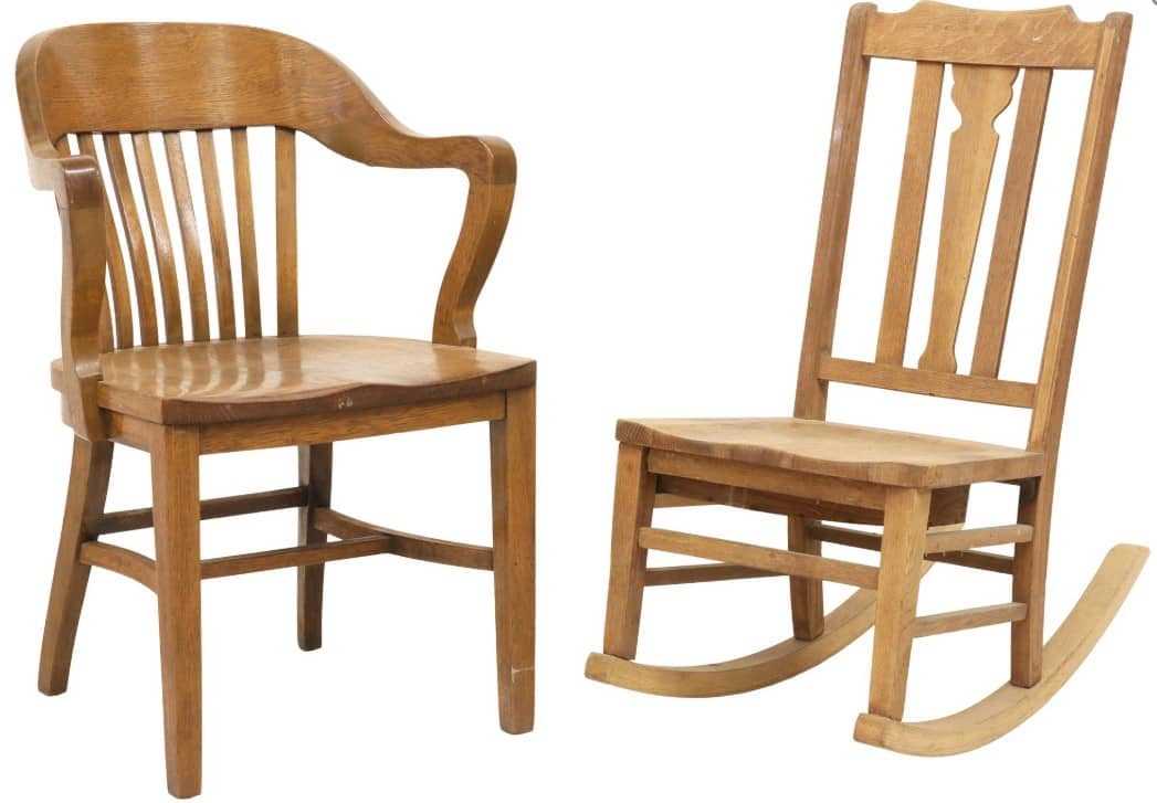 (2) AMERICAN OAK SEWING ROCKER & DESK ARMCHAIR