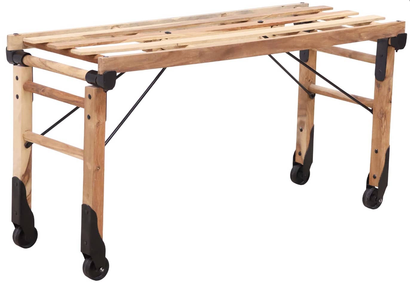 RUSTIC FOLDING WASH TUB STAND / SLATTED BENCH ON CASTERS