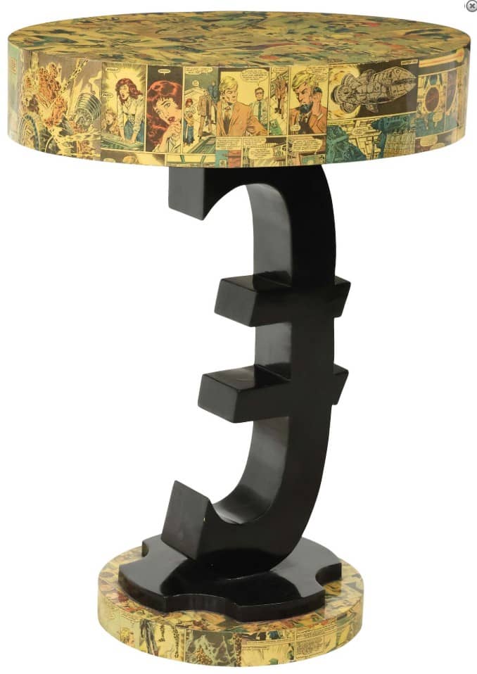 MODERN COMIC BOOK VENEERED EURO SYMBOL SIDE TABLE