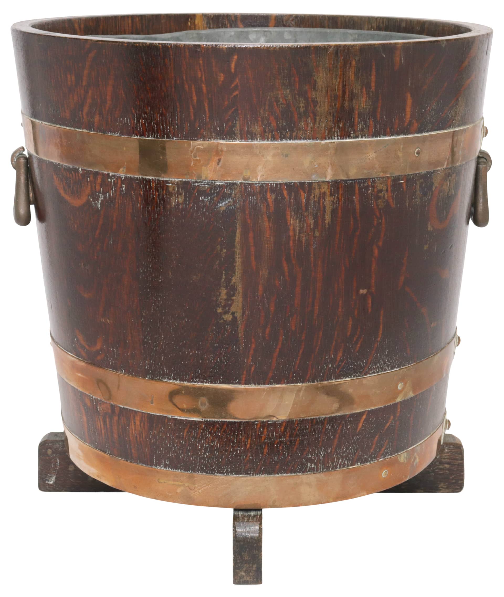 ENGLISH R.A. LISTER & CO. COPPER-BOUND COOPERED OAK PEAT BUCKET