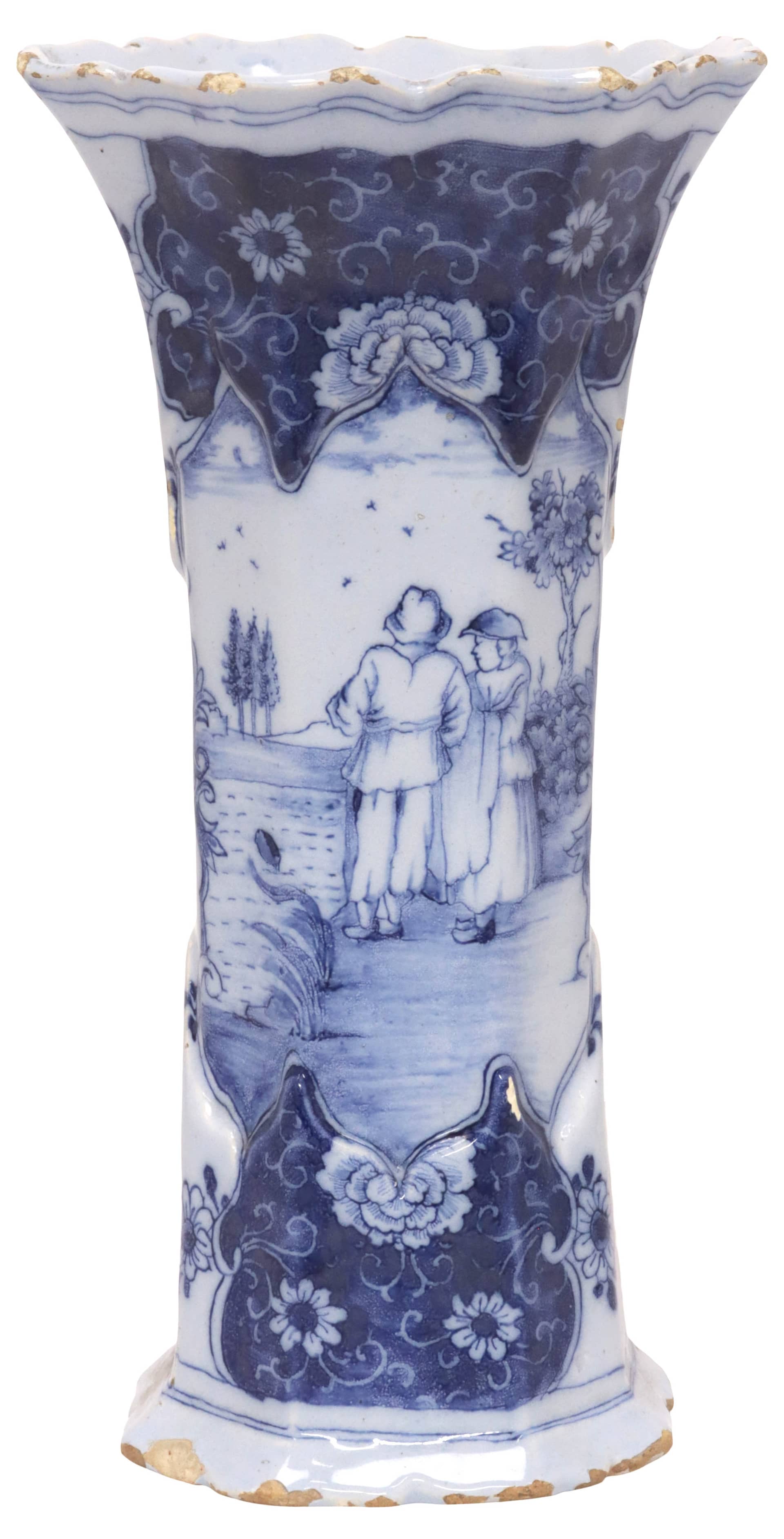 DUTCH DELFT BLUE & WHITE TIN-GLAZED EARTHENWARE BEAKER VASE