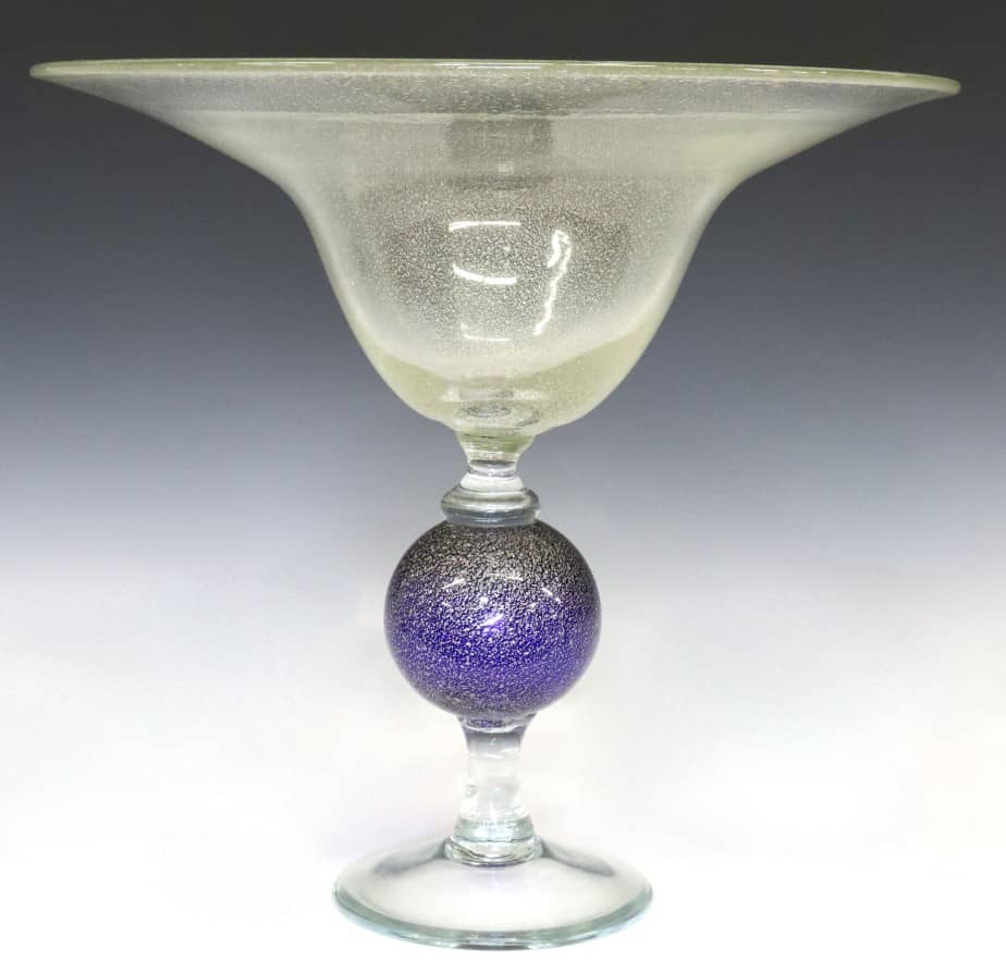 LARGE AVENTURINE GLASS CENTERPIECE COMPOTE