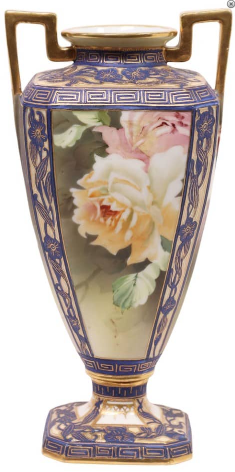 NIPPON PARCEL-GILT & PAINTED MORIAGE PORCELAIN VASE, M IN WREATH MARK