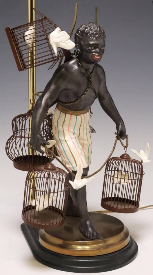 LARGE PETITE CHOSES (ATTRIB) PAINTED METAL FIGURAL 1-LT TABLE LAMP