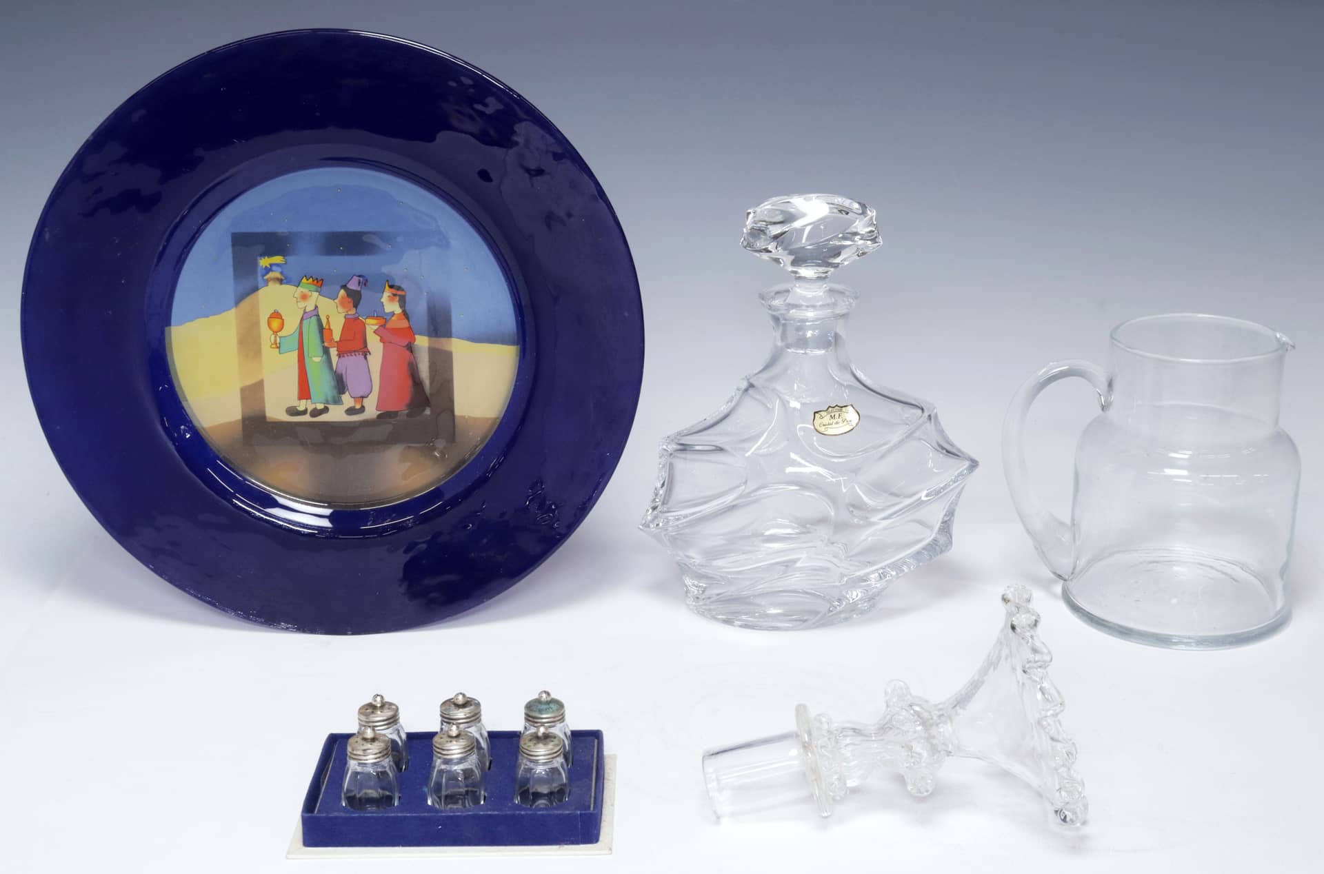 (10) CRYSTAL DECANTER, MURANO CANDLESTICK & OTHER GLASS TABLEWARE