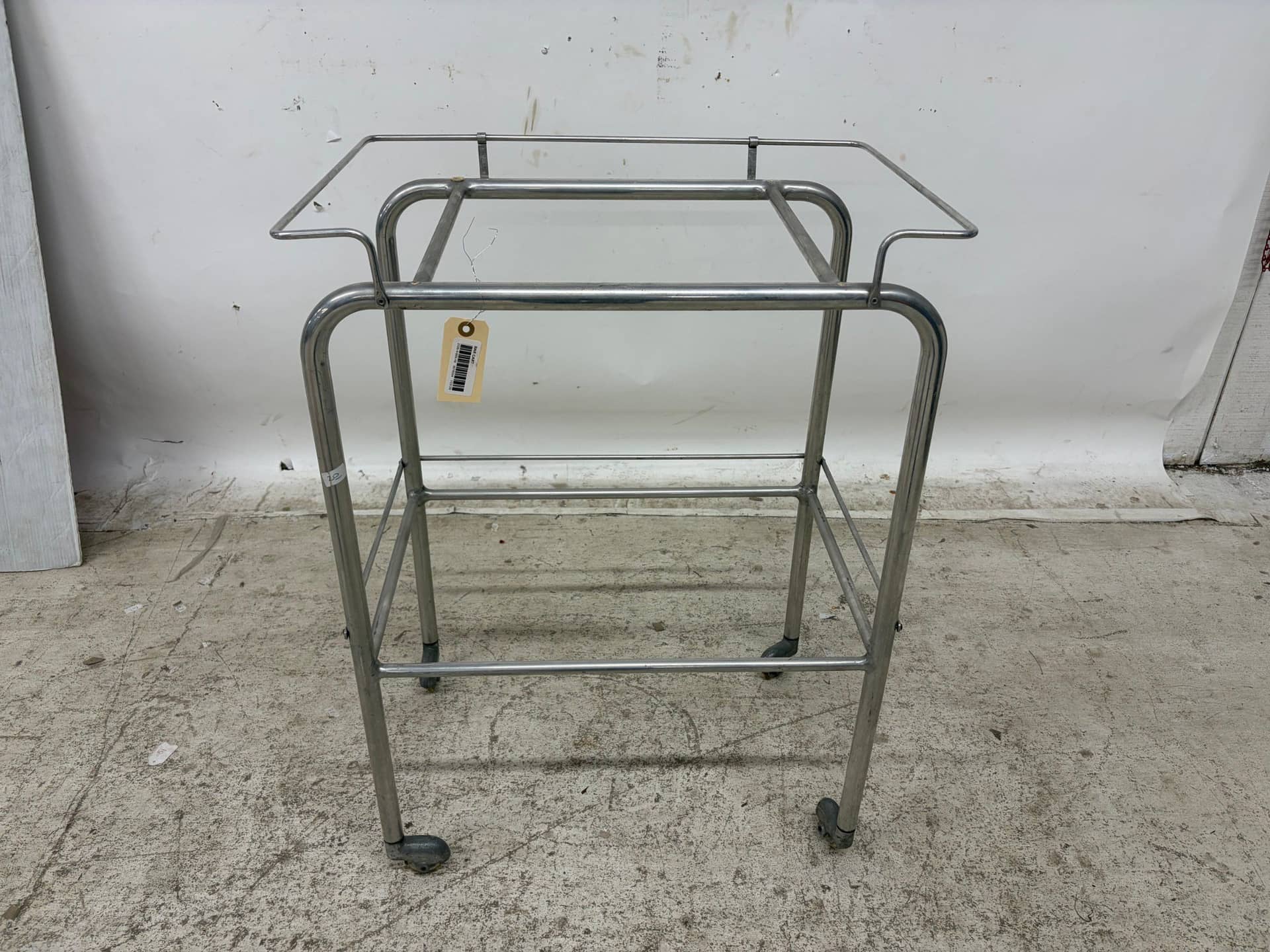 ITALIAN MODERNIST CHROMED METAL BAR CART / TROLLEY, LACKING GLASS