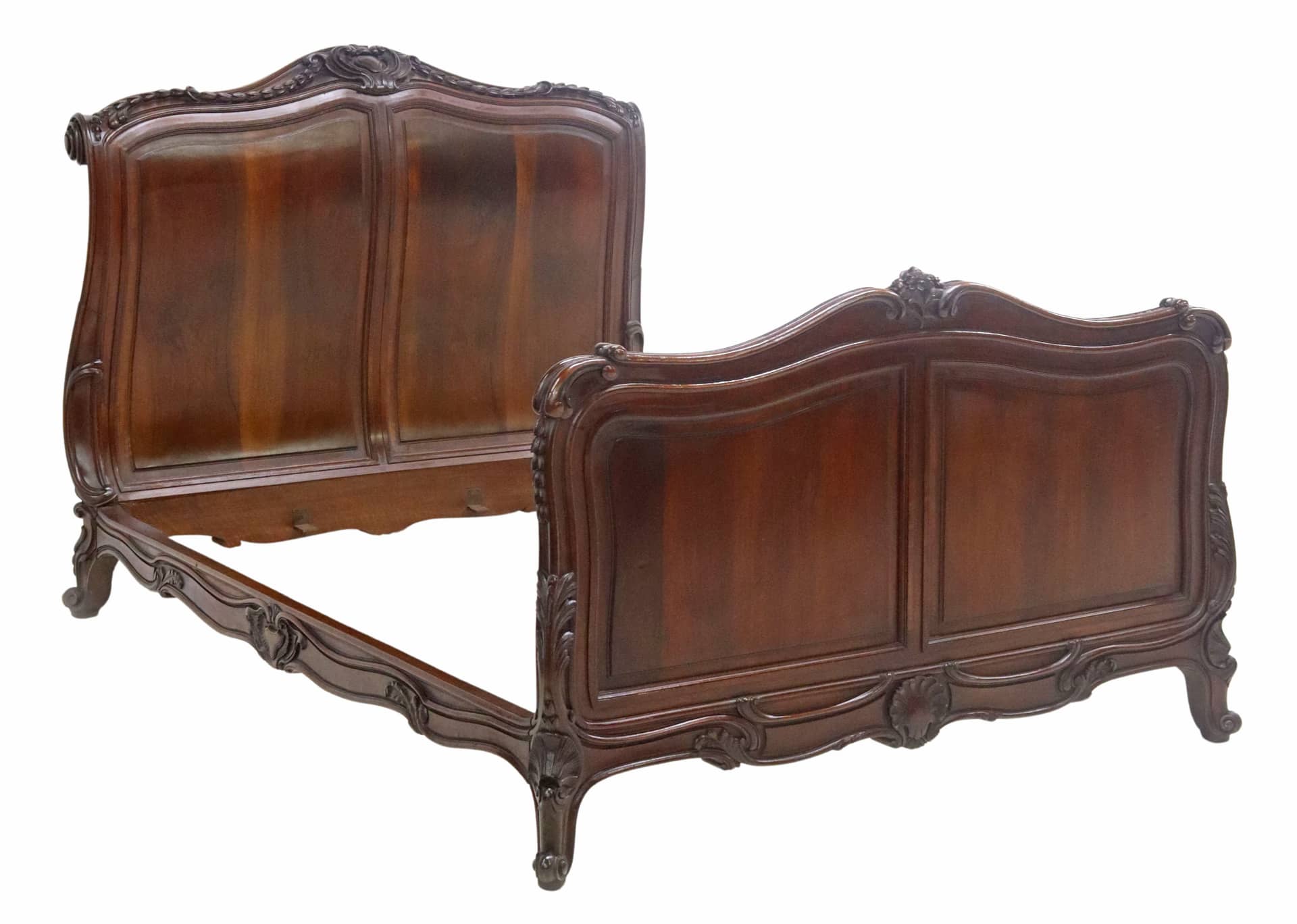 FINE FRENCH LOUIS XV STYLE CARVED MAHOGANY BED