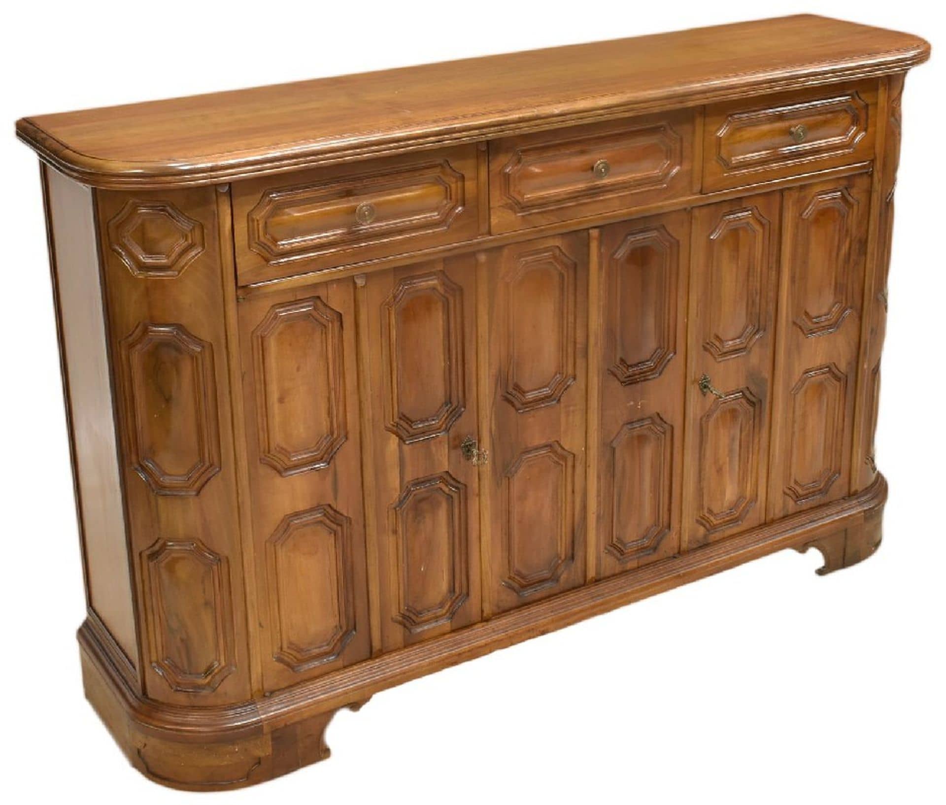 CONTINENTAL WALNUT DEMILUNE PANELED SIDEBOARD
