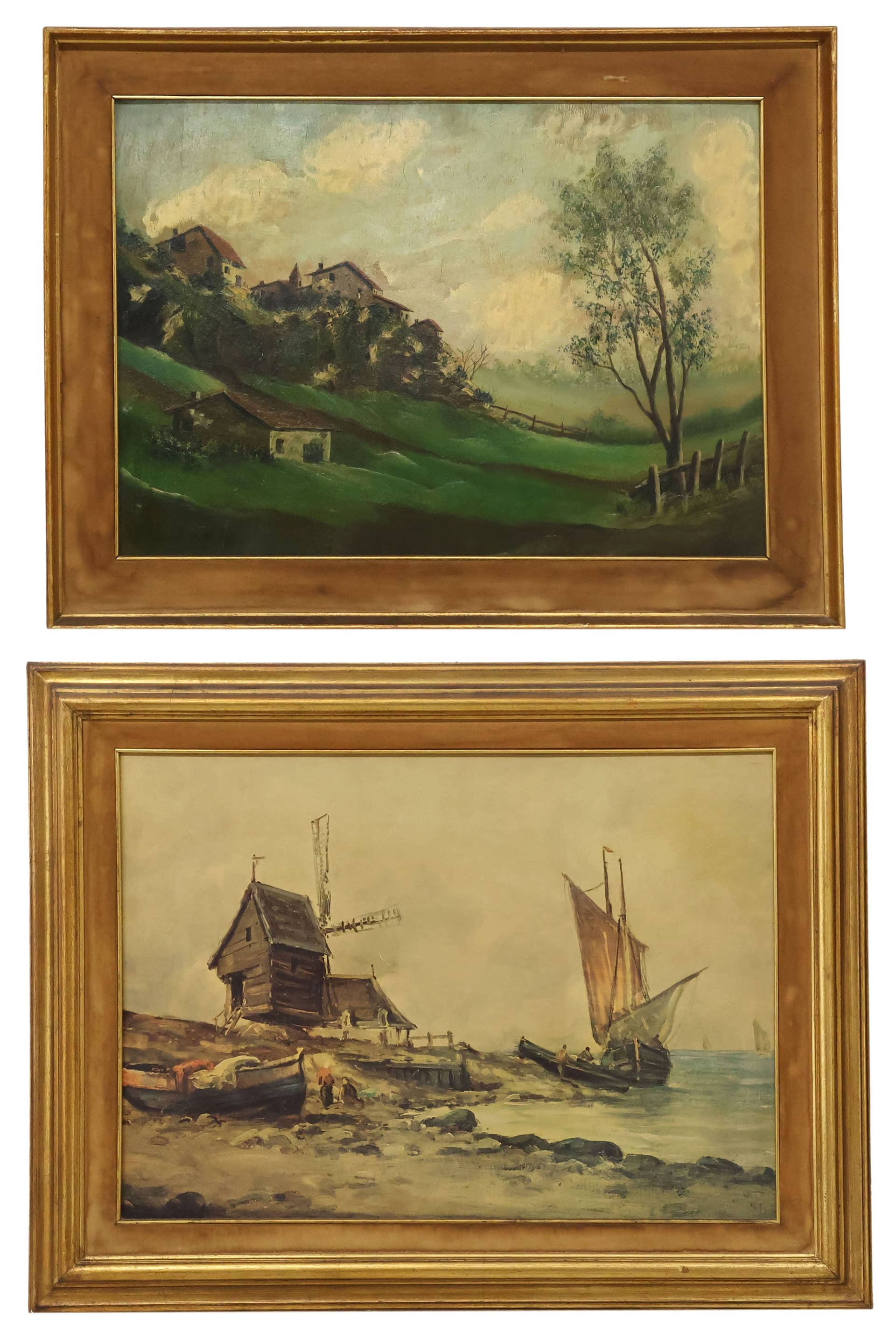 (2) ARTWORK, PROVINCIAL LANDSCAPE PAINTING & NAUTICAL PRINT