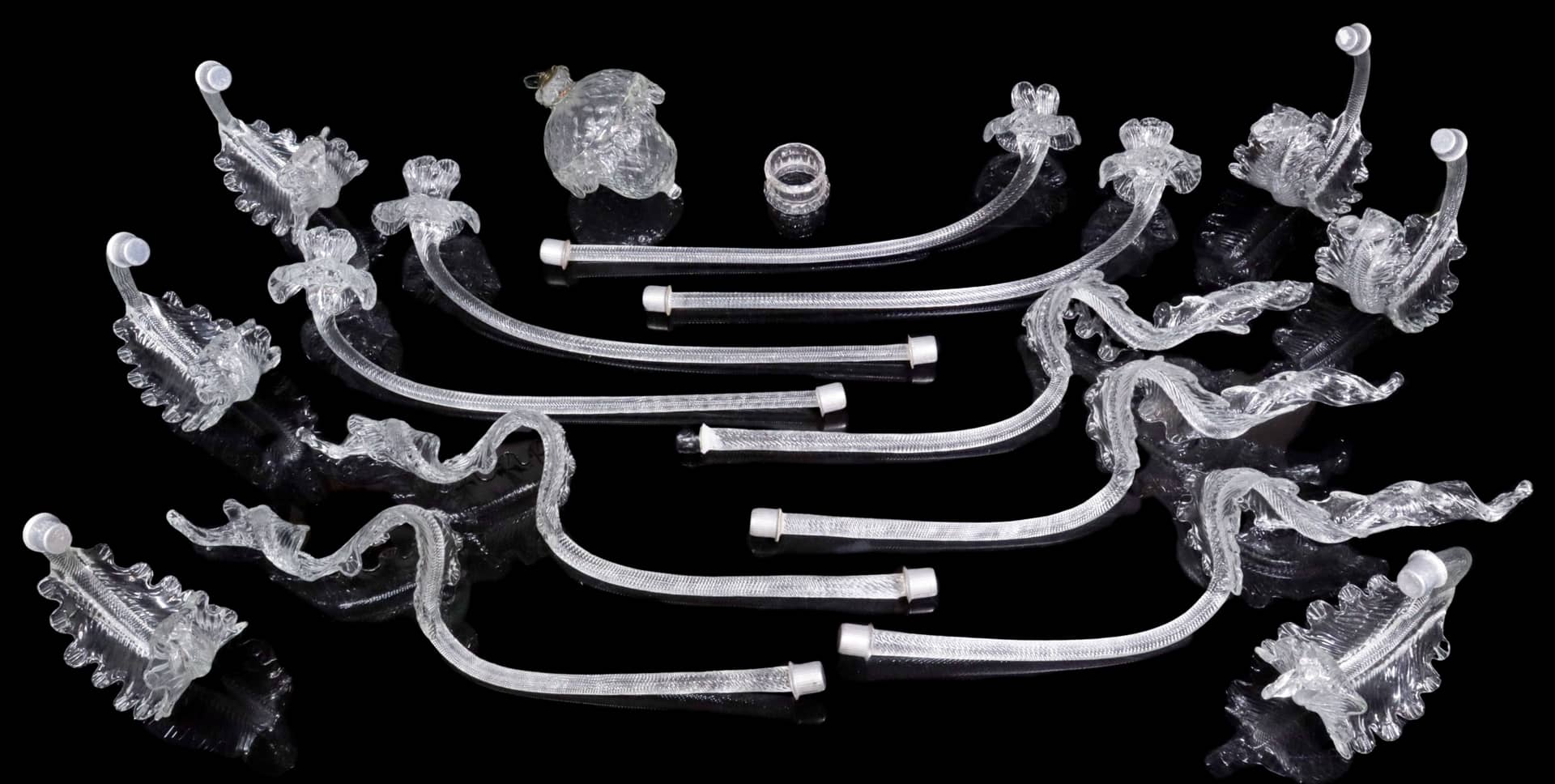 (17) COLLECTION OF COLORLESS MURANO ART GLASS CHANDELIER PARTS