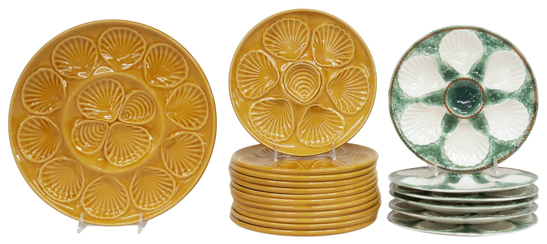 (19) FRENCH ORCHIES & LONGCHAMP FAIENCE OYSTER PLATES