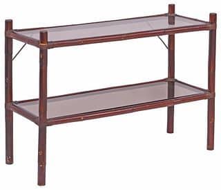 VINTAGE ITALIAN 2-TIER BAMBOO & SMOKED GLASS CONSOLE TABLE