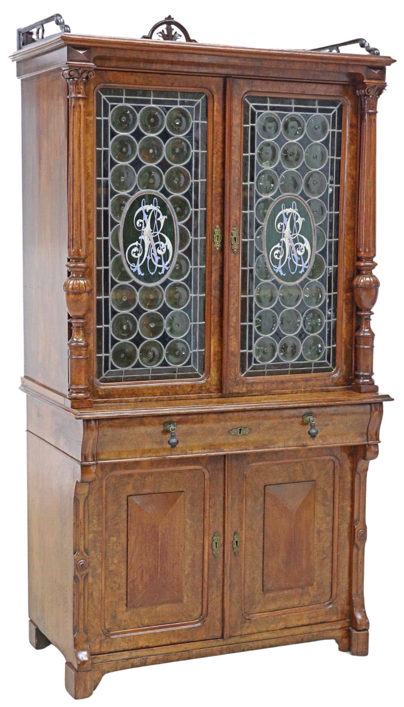 HENRI II STYLE BURLWOOD BULLS-EYE GLASS BOOKCASE