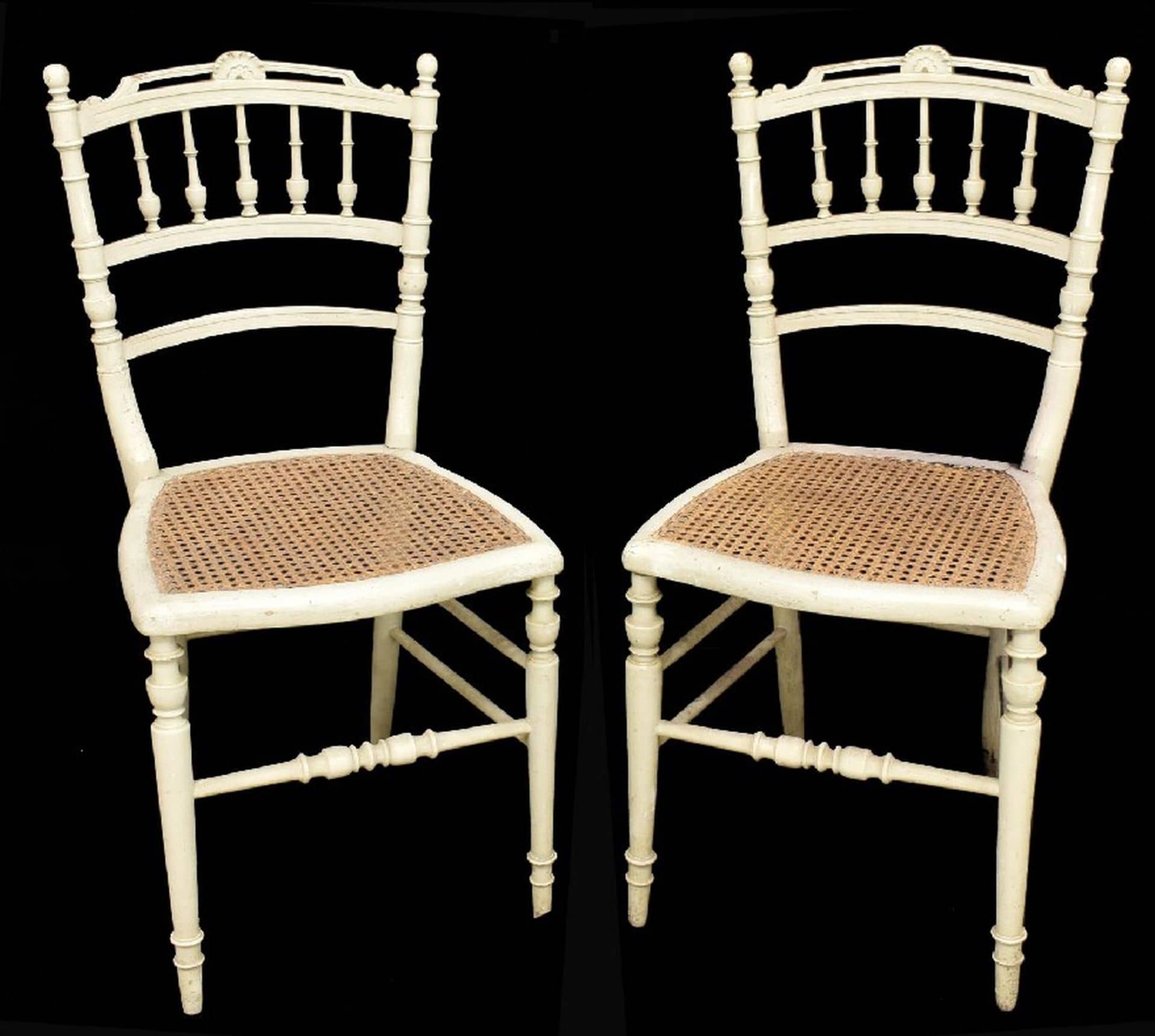 (2) FRENCH HENRI II STYLE PAINTED CANE SEAT CHAIRS