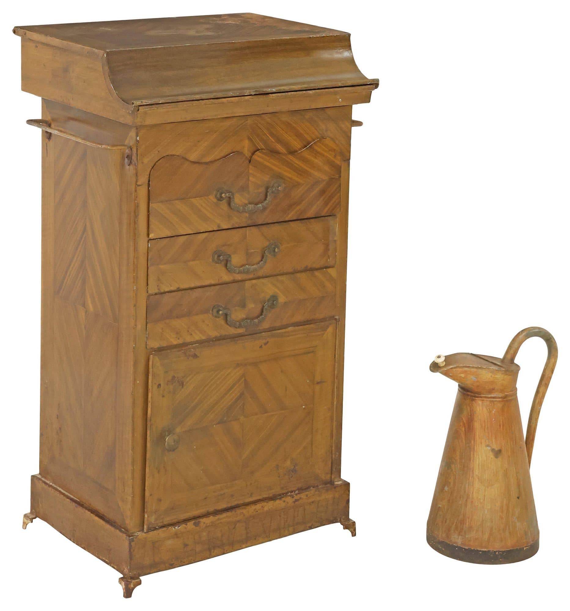 (2) FRENCH GRAIN-PAINTED TIN WASH STAND & PITCHER