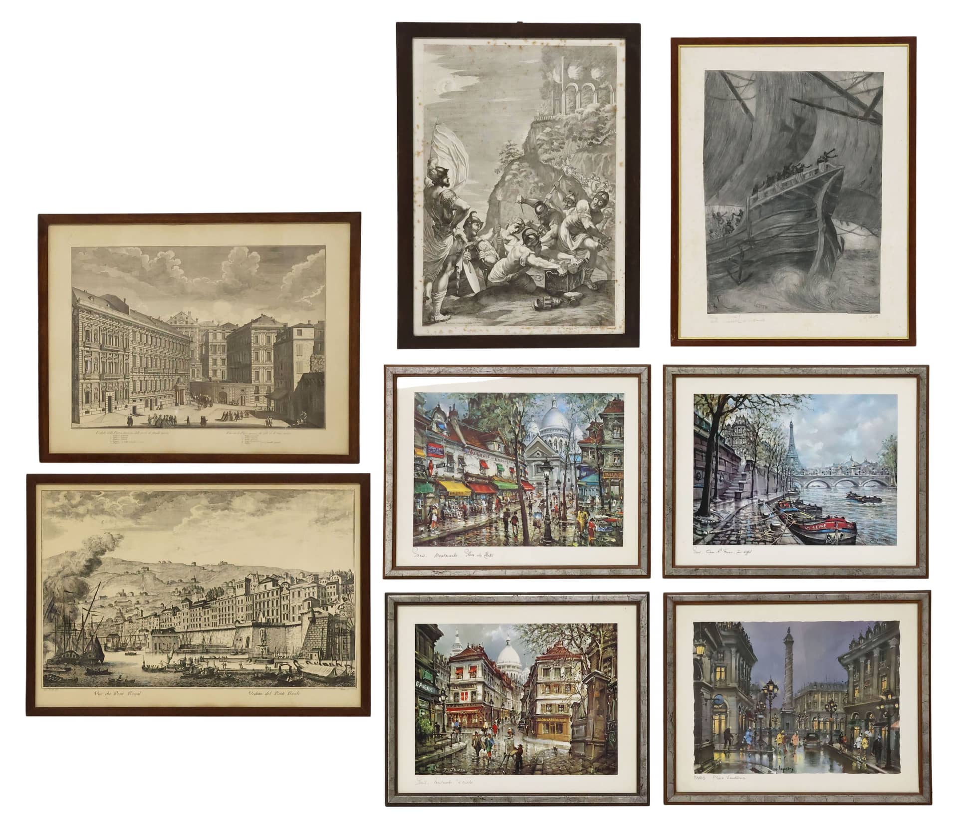 (8) COLLECTION OF FRAMED INTAGLIO PRINTS & IMPRESSIONIST STREET SCENES