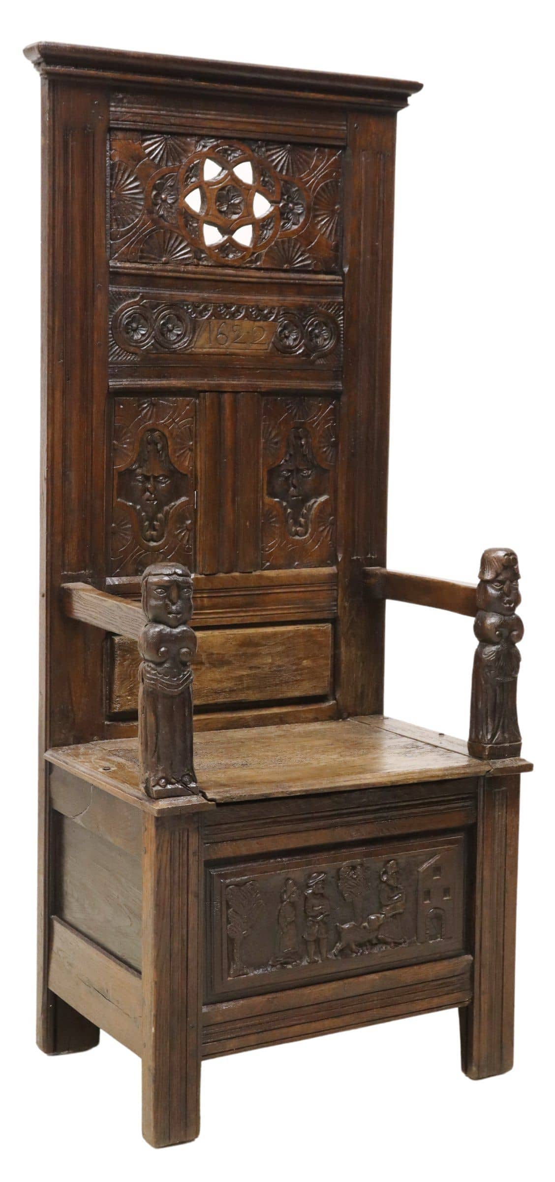 WELL-CARVED FRENCH OAK HALL CHAIR