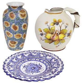 (3) MAJOLICA PITCHER, FAIENCE CHARGER & PORCELAIN VASE