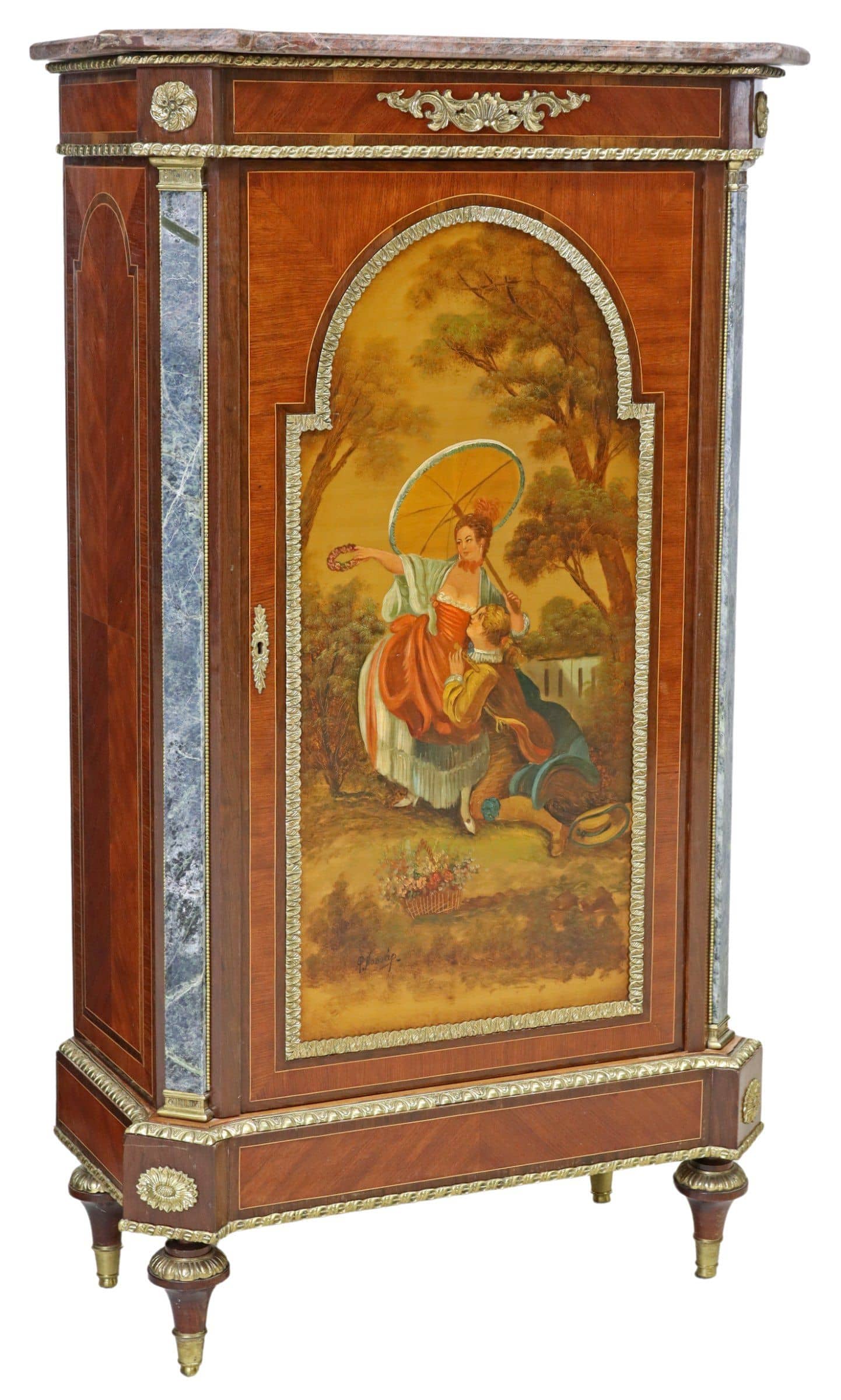 VERNIS MARTIN STYLE MARBLE-TOP PAINTED CABINET