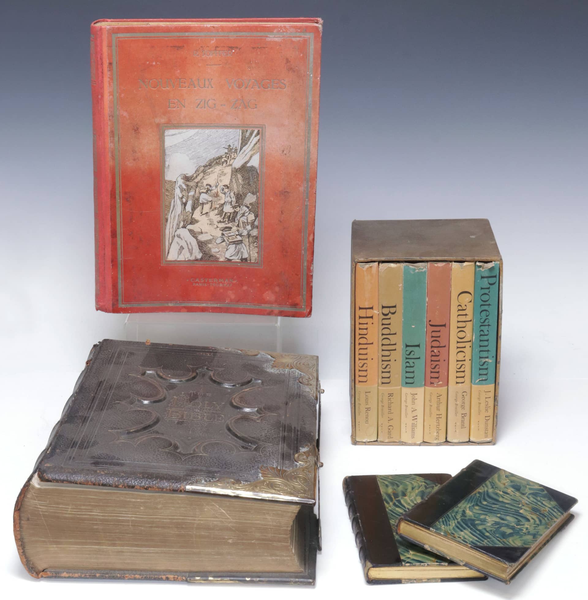 (10) BOOKS: ENGLISH LEATHER-BOUND BIBLE, RELIGIOUS TEXTS & OTHER