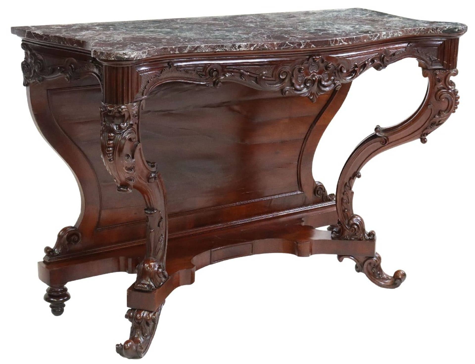 LARGE ITALIAN MARBLE-TOP MAHOGANY CONSOLE TABLE